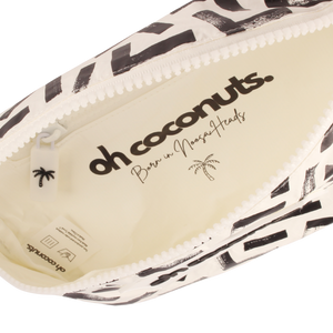 born in noosa heads stamp on white and black bumbag
