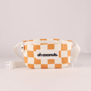 Australia bum bag with mustard checkers and adjustable strap, wipe clean material. 