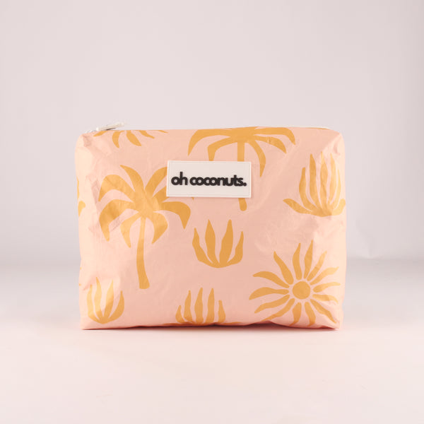 Large Beach Pouch - Pink Palm - oh coconuts.