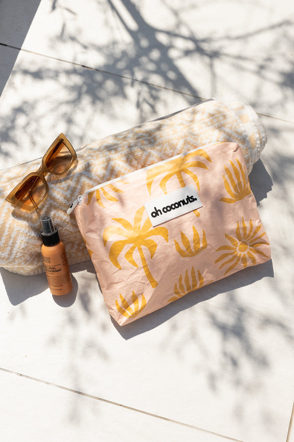 Large Beach Pouch - Pink Palm - oh coconuts.
