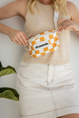 Water resistant australian bum bag wipe clean inside pocket adjustable strap. 