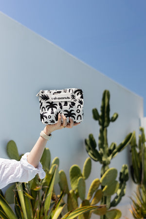 Black and white medium oh coconuts beach pouch with cactus