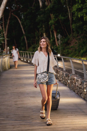 Hands free with crossbody waterproof black strap bag