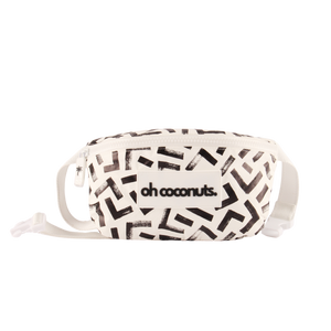 black and white bum bag with geometric design
