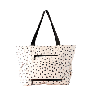 Tote bag with black and white pattern on a white background